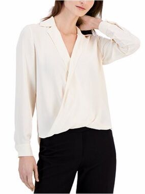 Max Studio Cream Wrap Front Long Sleeve Blouse